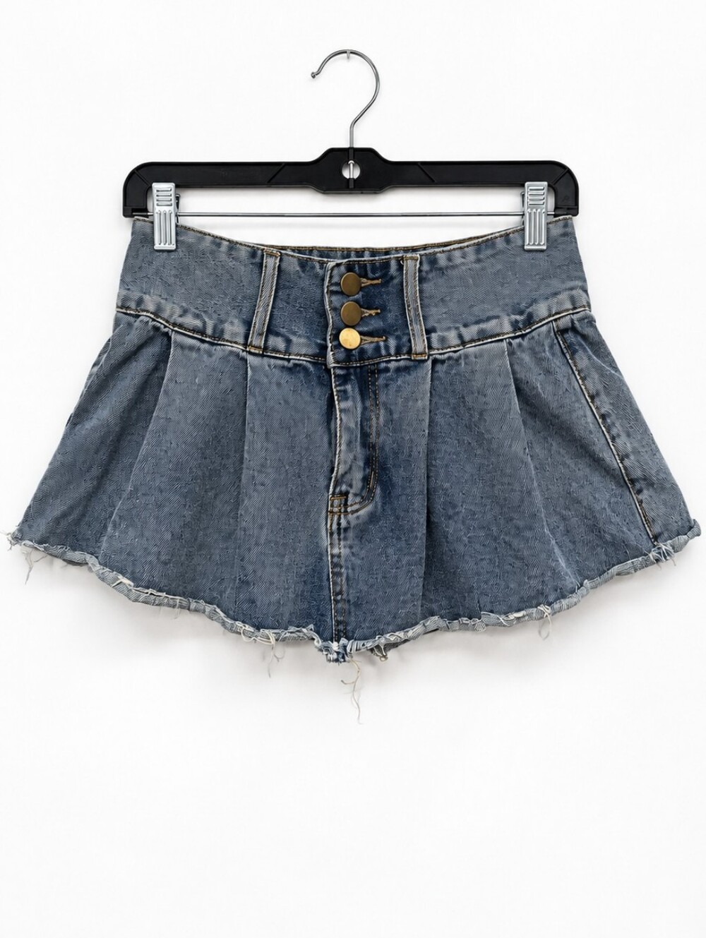 Denim Mini Skirt with Triple Button Front - Blue